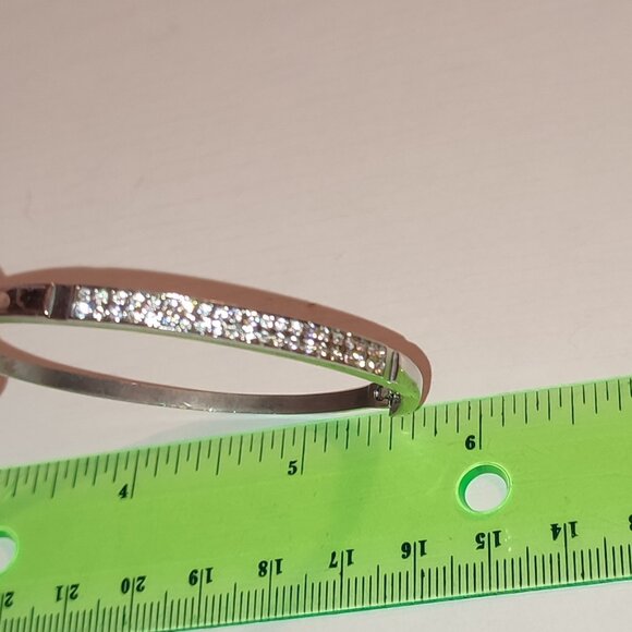 Cuff Bracelet Rhinestones Vintage Silver Metal Small Wrist Hand - Picture 7 of 8